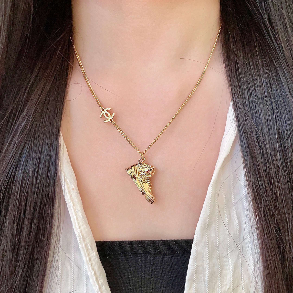 Signature Emblem Pendant Necklace in Polished Metal-Tone – Design 101 detail view