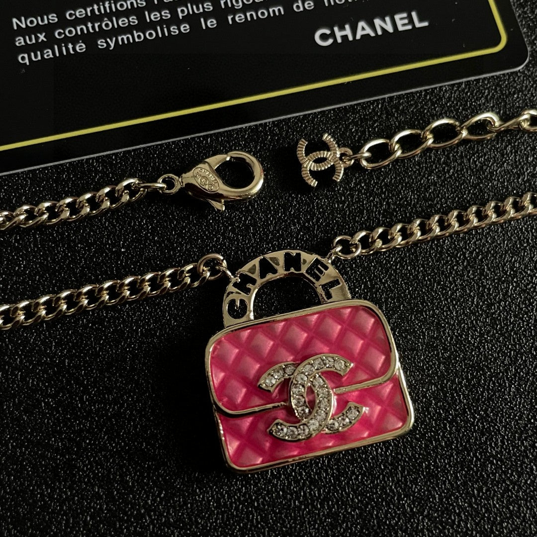 Double-C Emblem Pendant Necklace in Polished Metal-Tone – Design 023 main product view