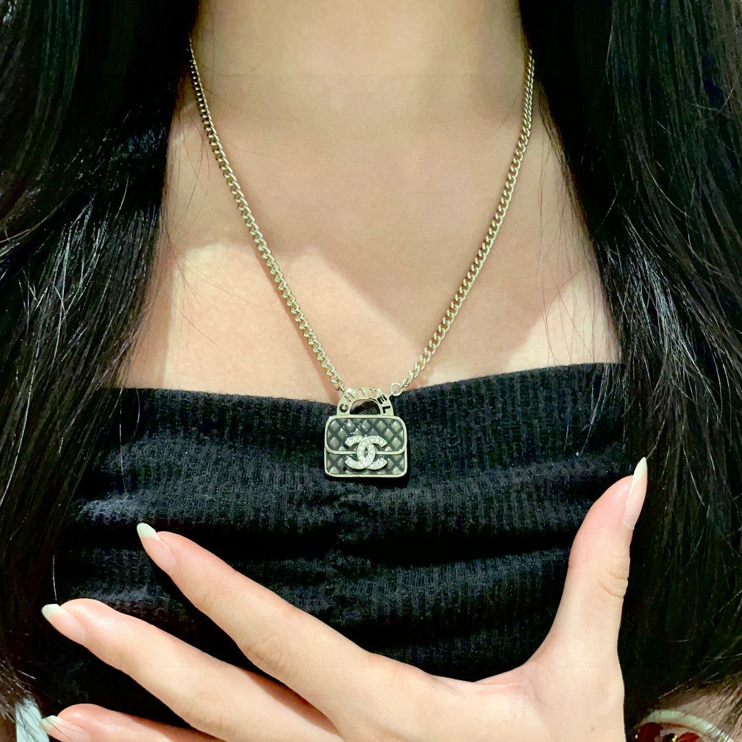 Double-C Emblem Pendant Necklace in Polished Metal-Tone – Design 022 front product view