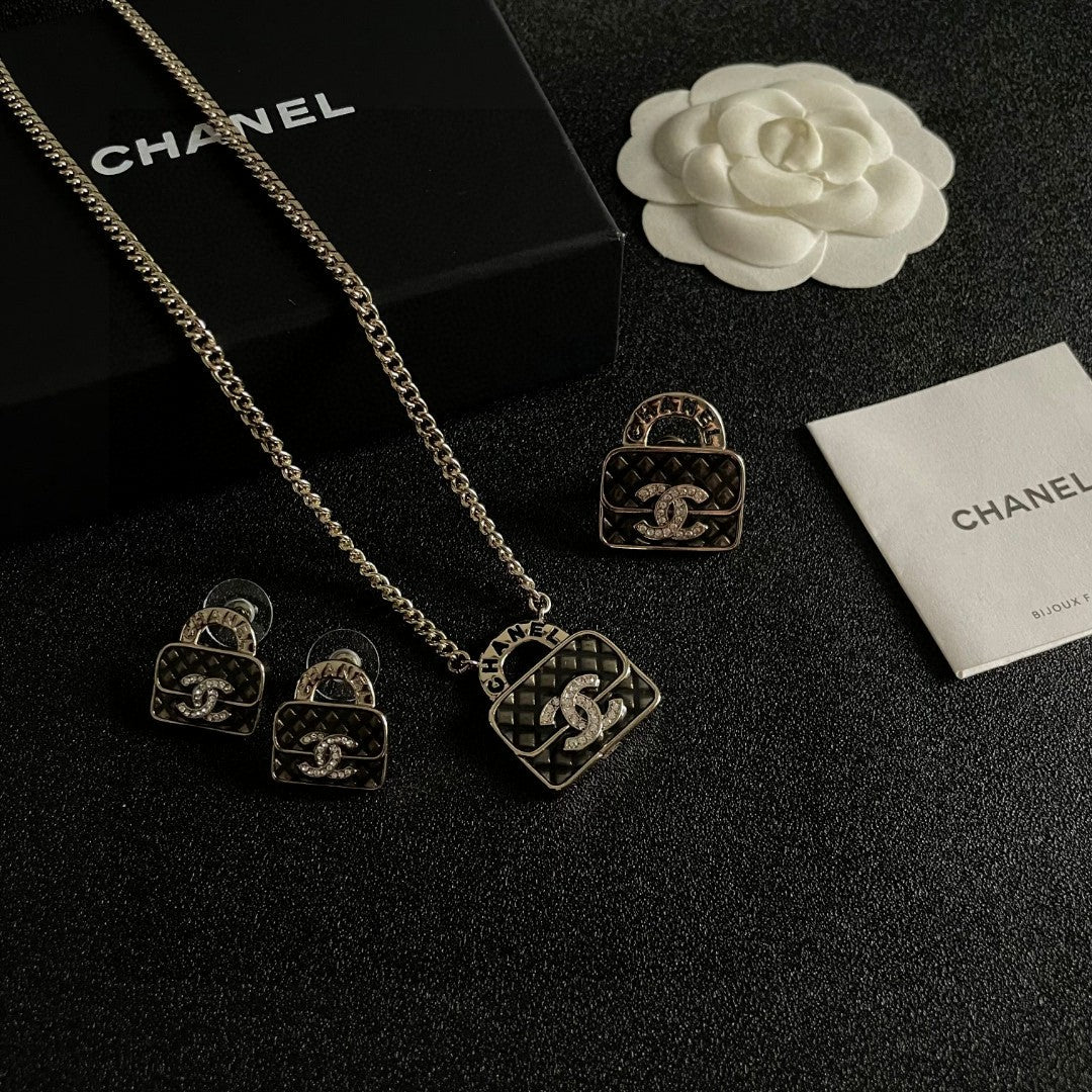 Double-C Emblem Pendant Necklace in Polished Metal-Tone – Design 022 styled product view