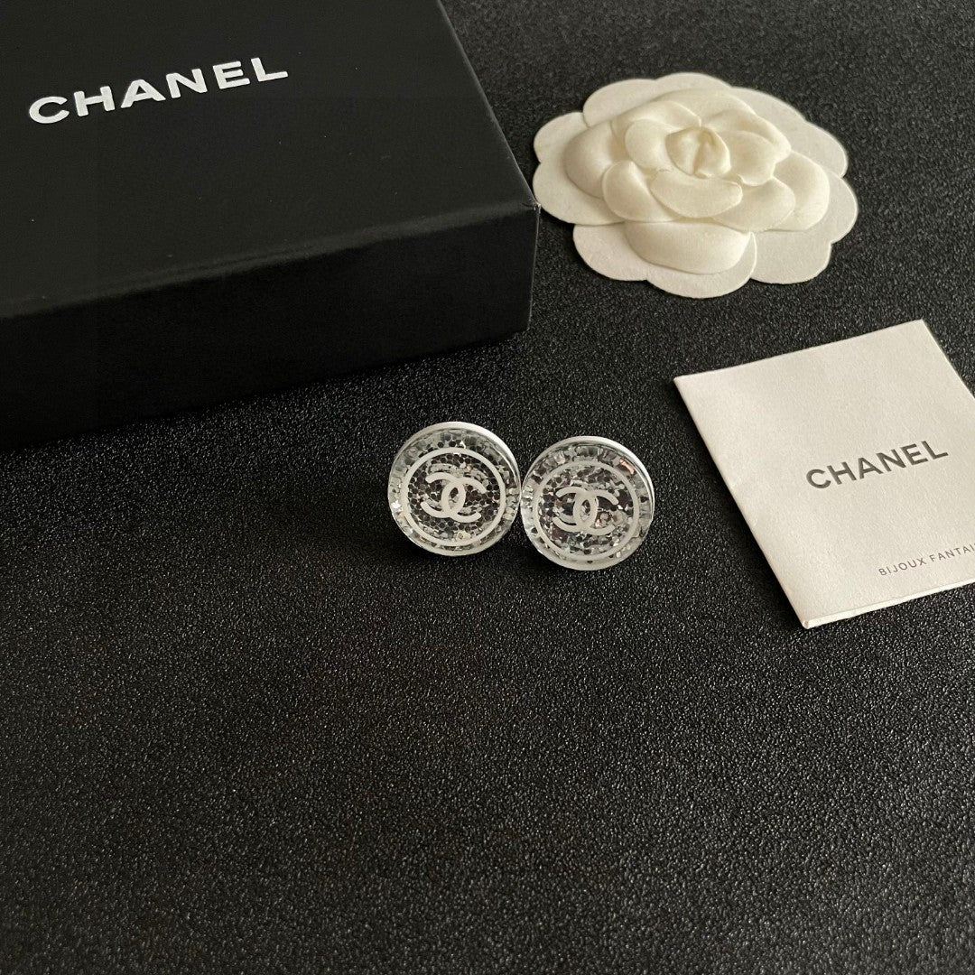 Double-C Emblem Stud Earrings in Polished Metal-Tone – Design 181 styled product view