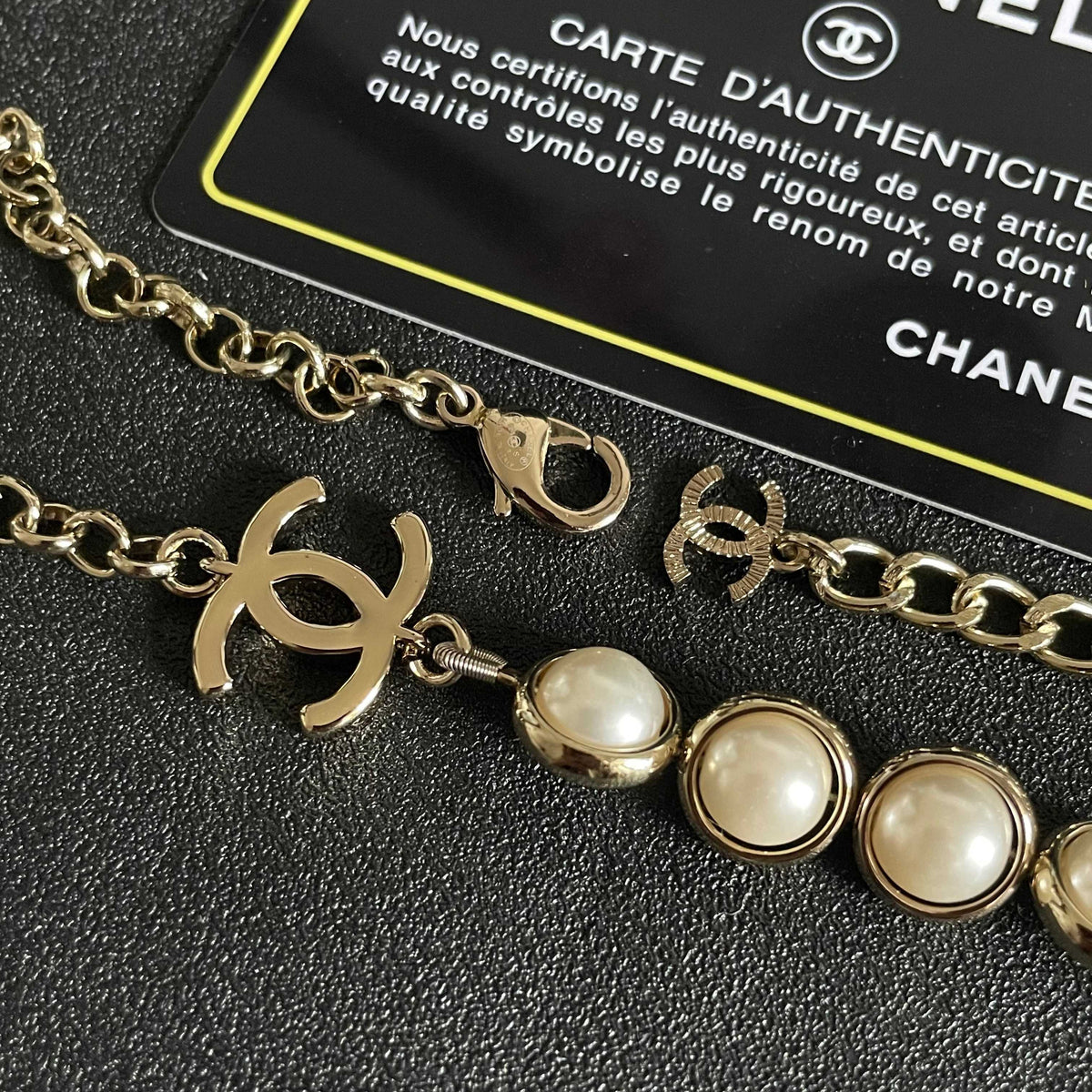 Double-C Emblem Pearl-Detail Pendant Necklace – Pearl Detail – Design 114 main product view