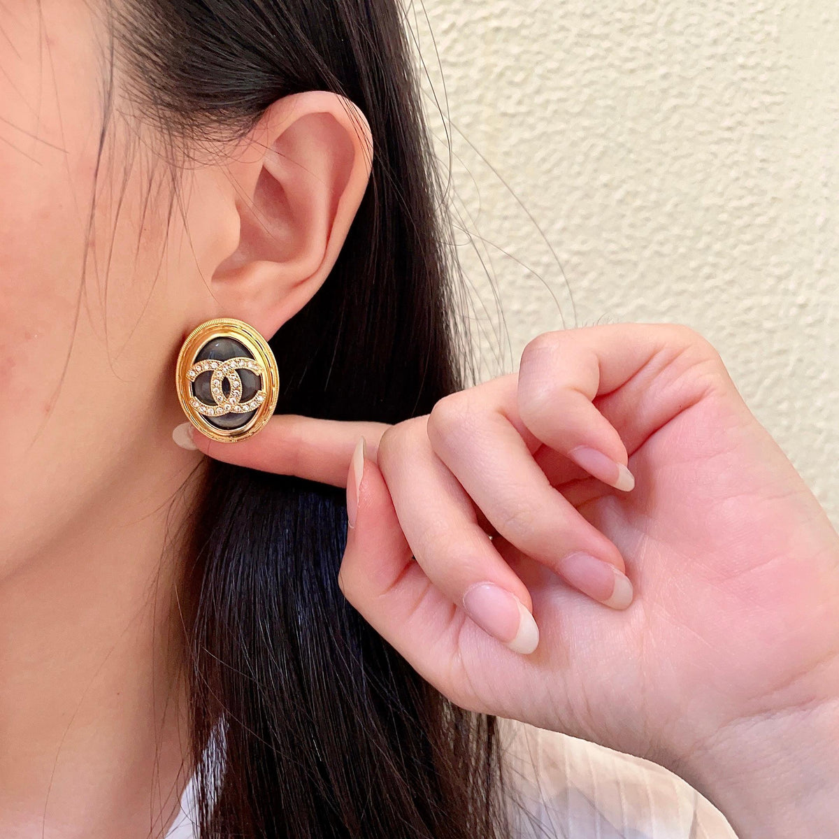 Double-C Emblem Crystal-Accent Stud Earrings – Design 054 front product view