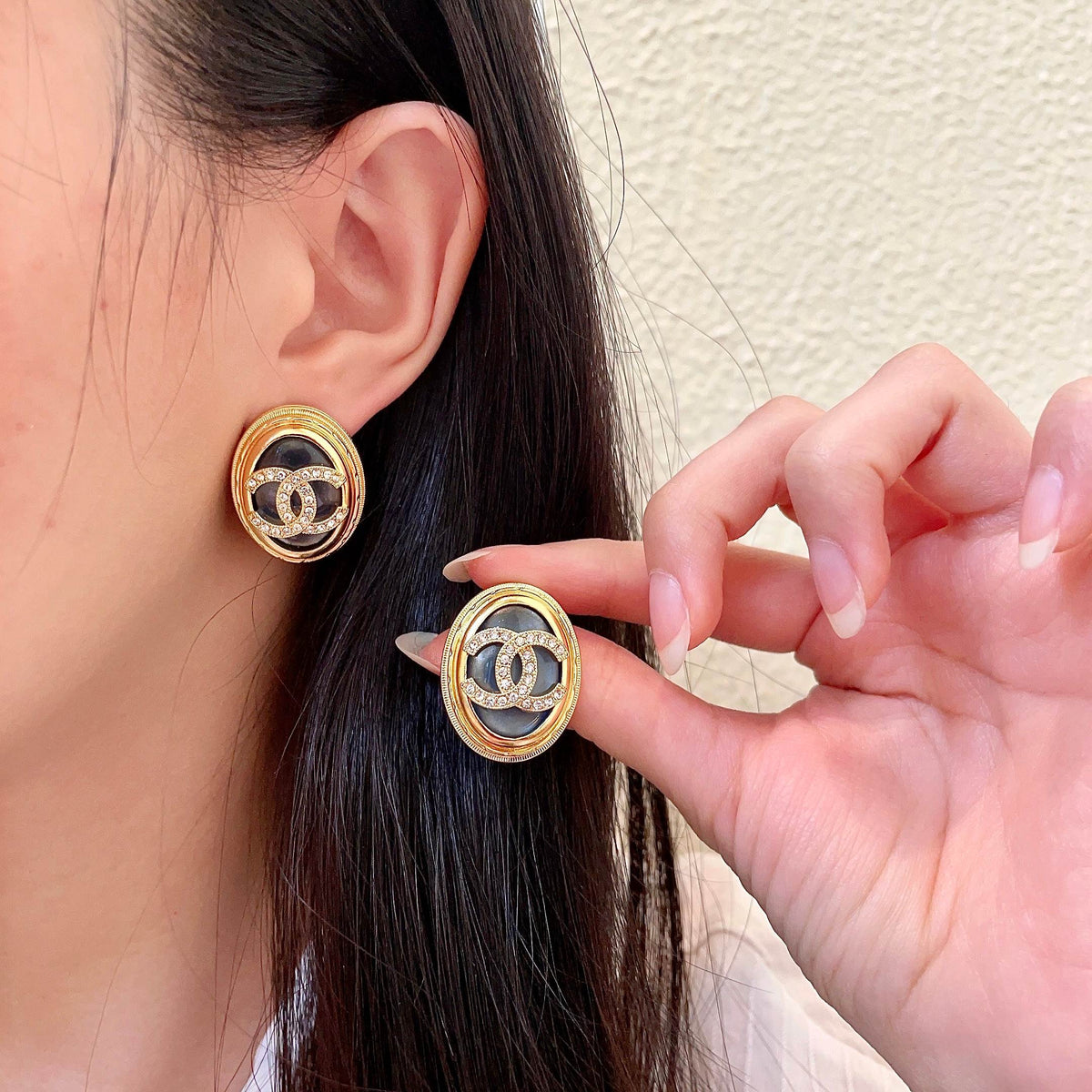 Double-C Emblem Crystal-Accent Stud Earrings – Design 020 main product view