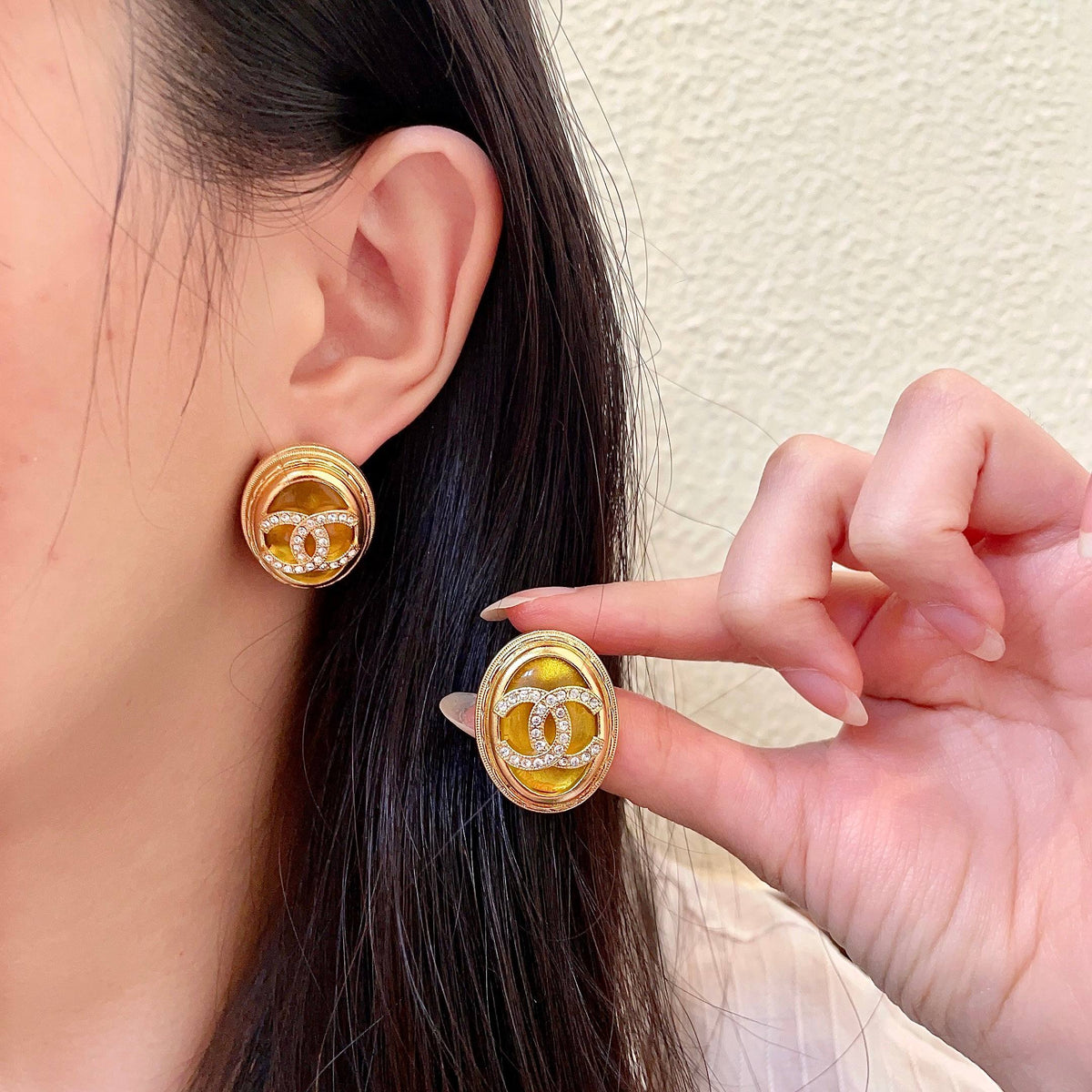 Double-C Emblem Crystal-Accent Stud Earrings – Design 021 main product view