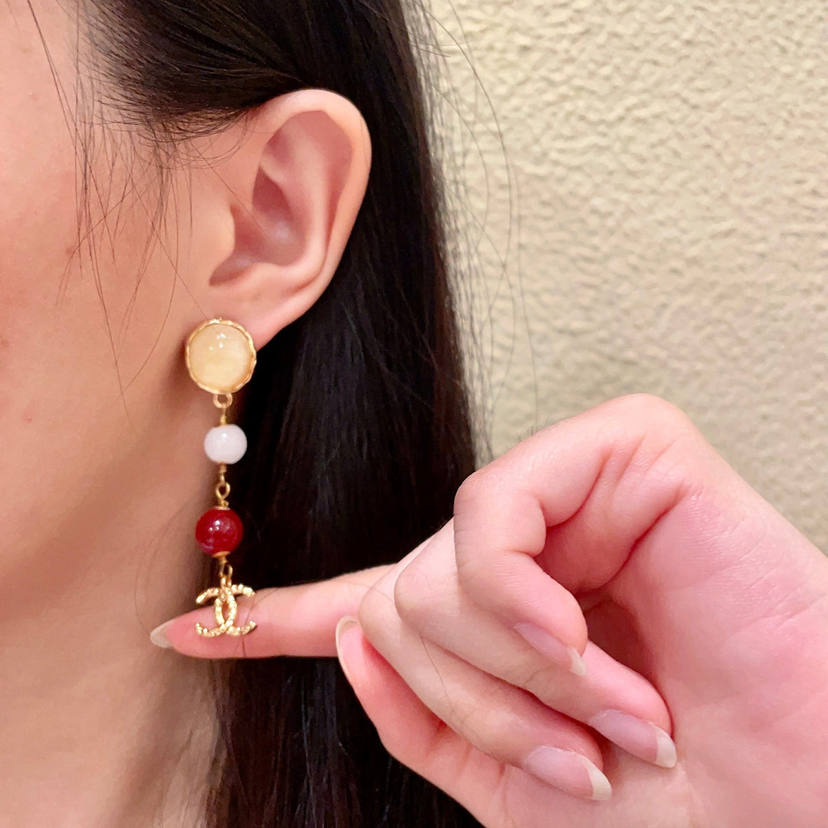 Double-C Emblem Statement Earrings in Polished Metal-Tone – Design 024 front product view