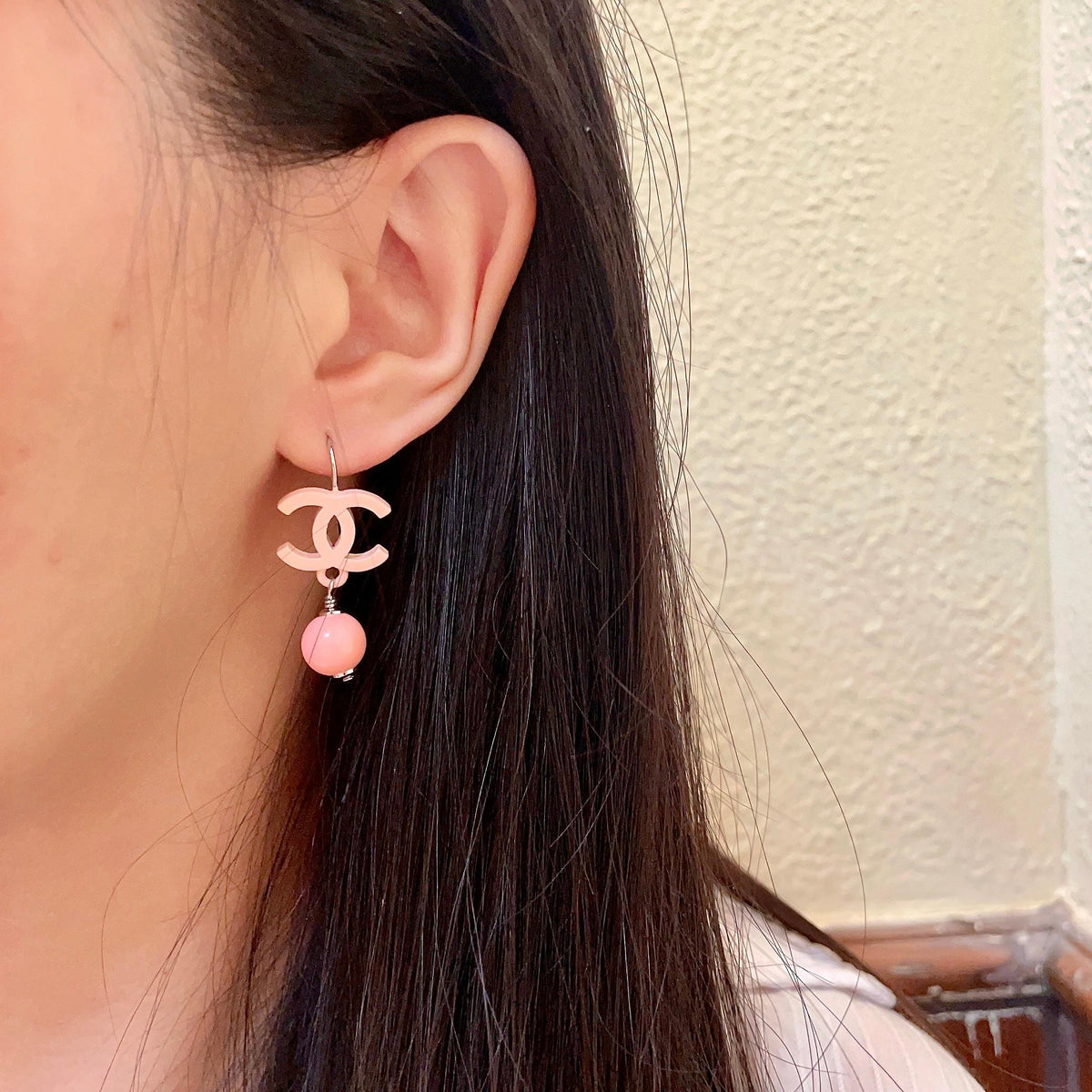 Double-C Emblem Statement Earrings in Polished Metal-Tone – Design 029 detail view
