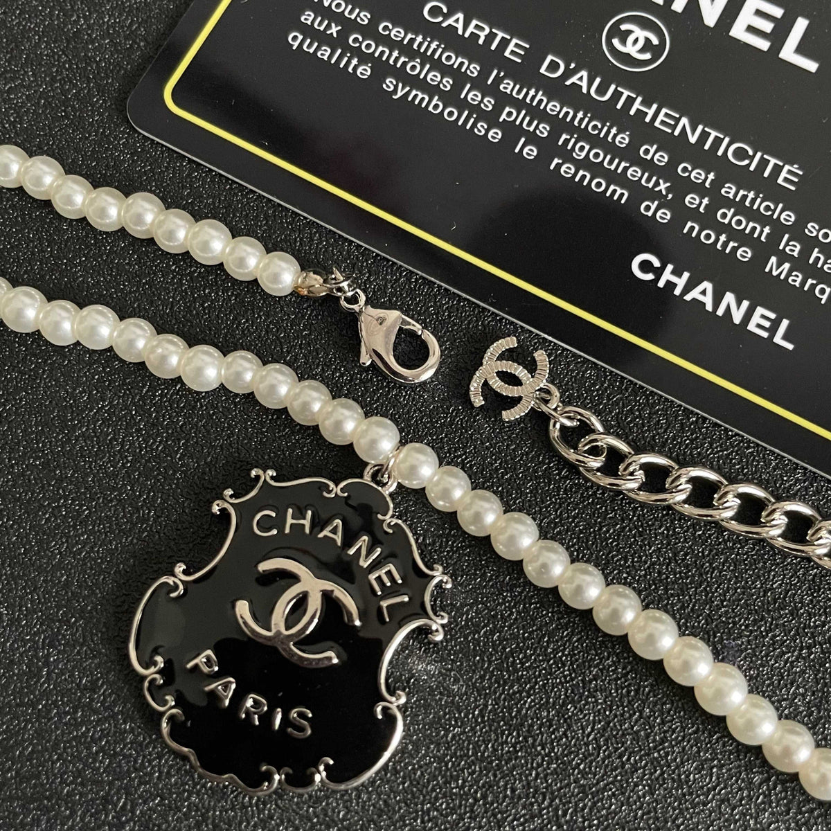 Double-C Emblem Pearl-Detail Pendant Necklace – Pearl Detail – Design 003 main product view