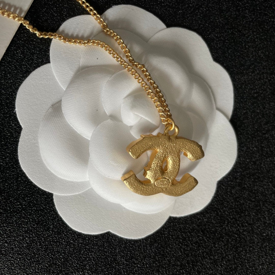 Double-C Emblem Pendant Necklace in Polished Metal-Tone – Design 083 main product view