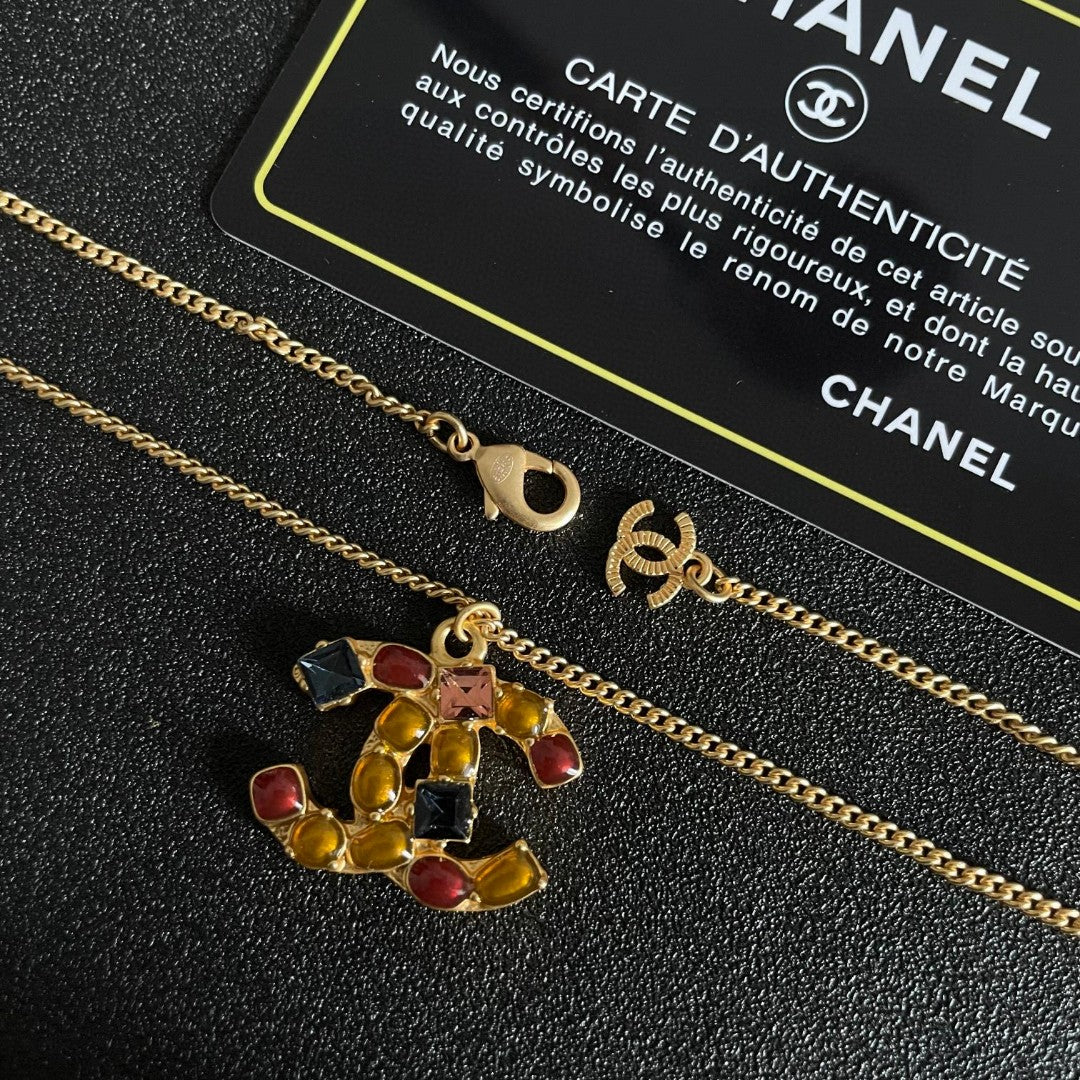 Double-C Emblem Pendant Necklace in Polished Metal-Tone – Design 083 styled product view