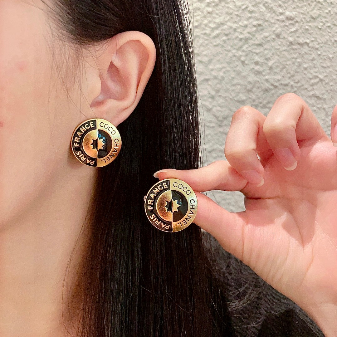 Letter Stud Earrings in Polished Metal-Tone – Design 017 main product view
