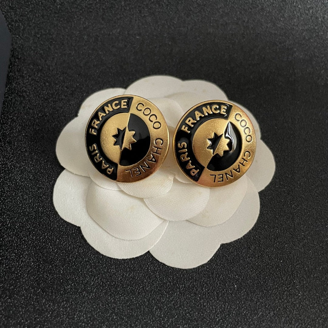 Letter Stud Earrings in Polished Metal-Tone – Design 017 front product view