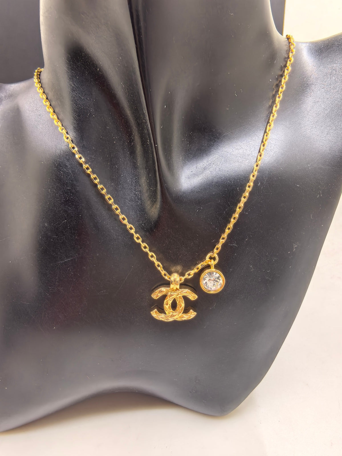 Signature Emblem Crystal-Accent Pendant Necklace – White Detail – Design 004 front product view