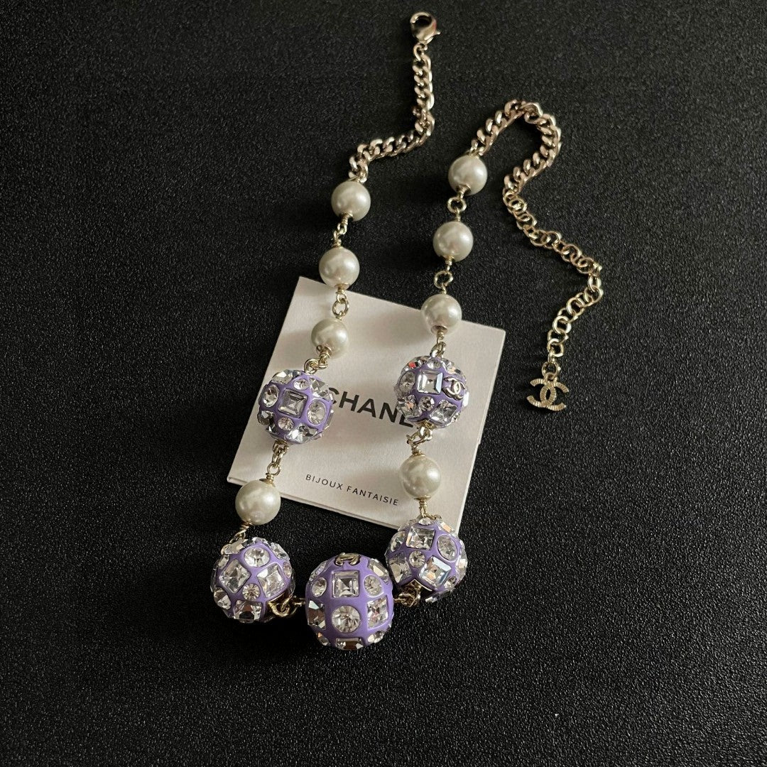 Double-C Emblem Pearl-Detail Pendant Necklace – Pearl Detail – Design 049 styled product view