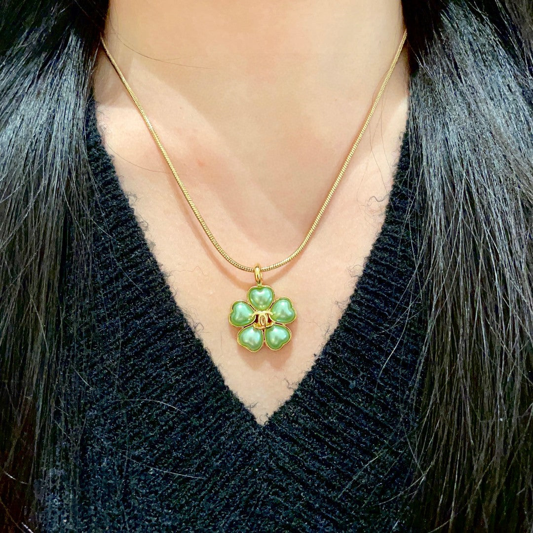Camellia Pendant Necklace in Polished Metal-Tone – Camellia Detail – Design 015 detail view