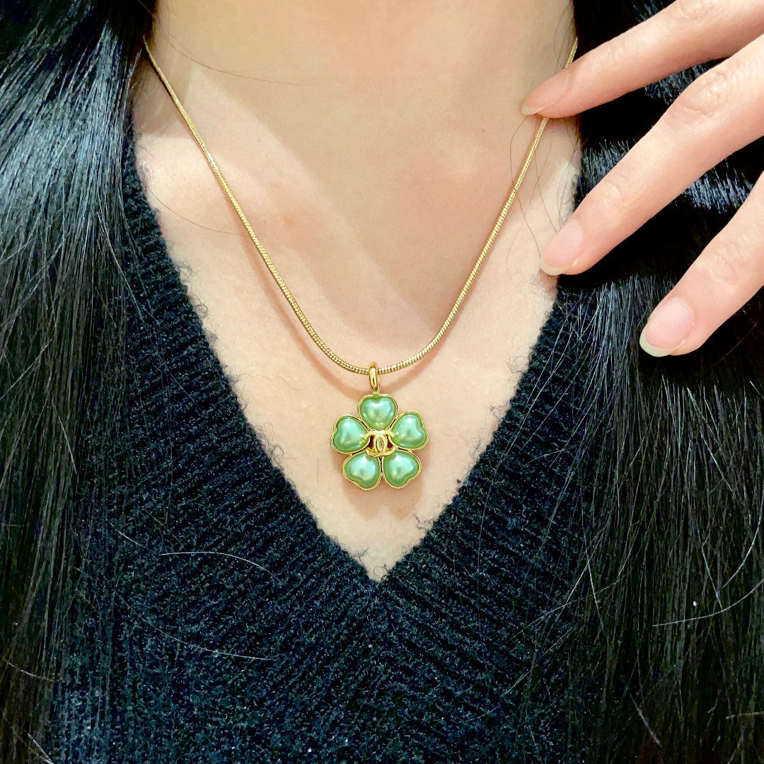 Camellia Pendant Necklace in Polished Metal-Tone – Camellia Detail – Design 015 main product view