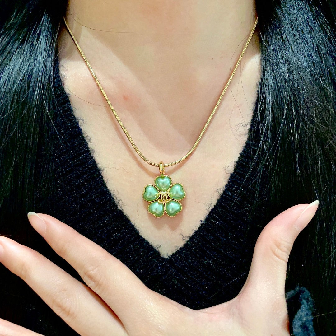 Camellia Pendant Necklace in Polished Metal-Tone – Camellia Detail – Design 015 front product view