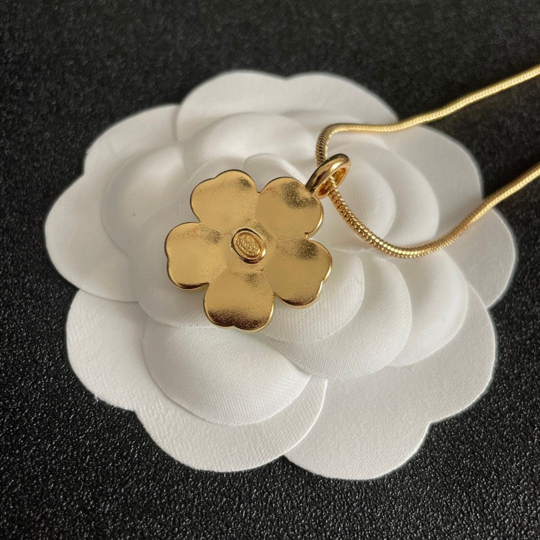 Camellia Pendant Necklace in Polished Metal-Tone – Camellia Detail – Design 015 front product view