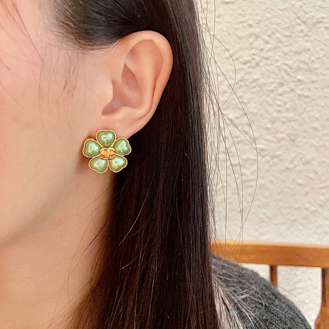 Camellia Stud Earrings in Polished Metal-Tone – Camellia Detail – Design 037 detail view
