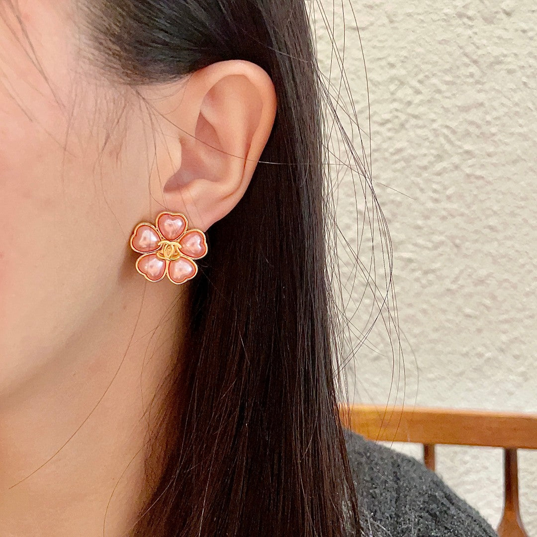 Camellia Stud Earrings in Polished Metal-Tone – Camellia Detail – Design 036 detail view