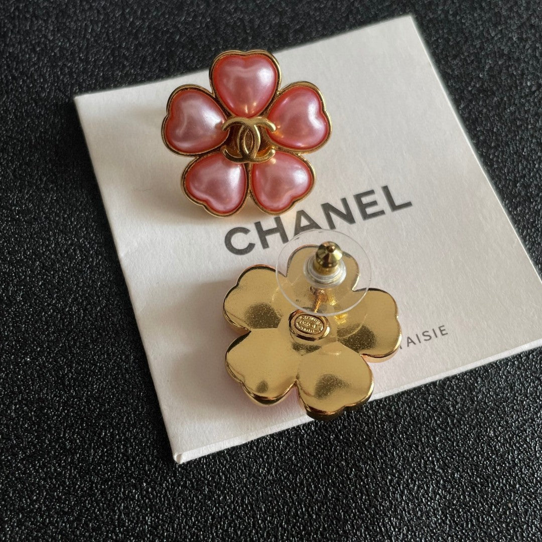Camellia Stud Earrings in Polished Metal-Tone – Camellia Detail – Design 036 main product view