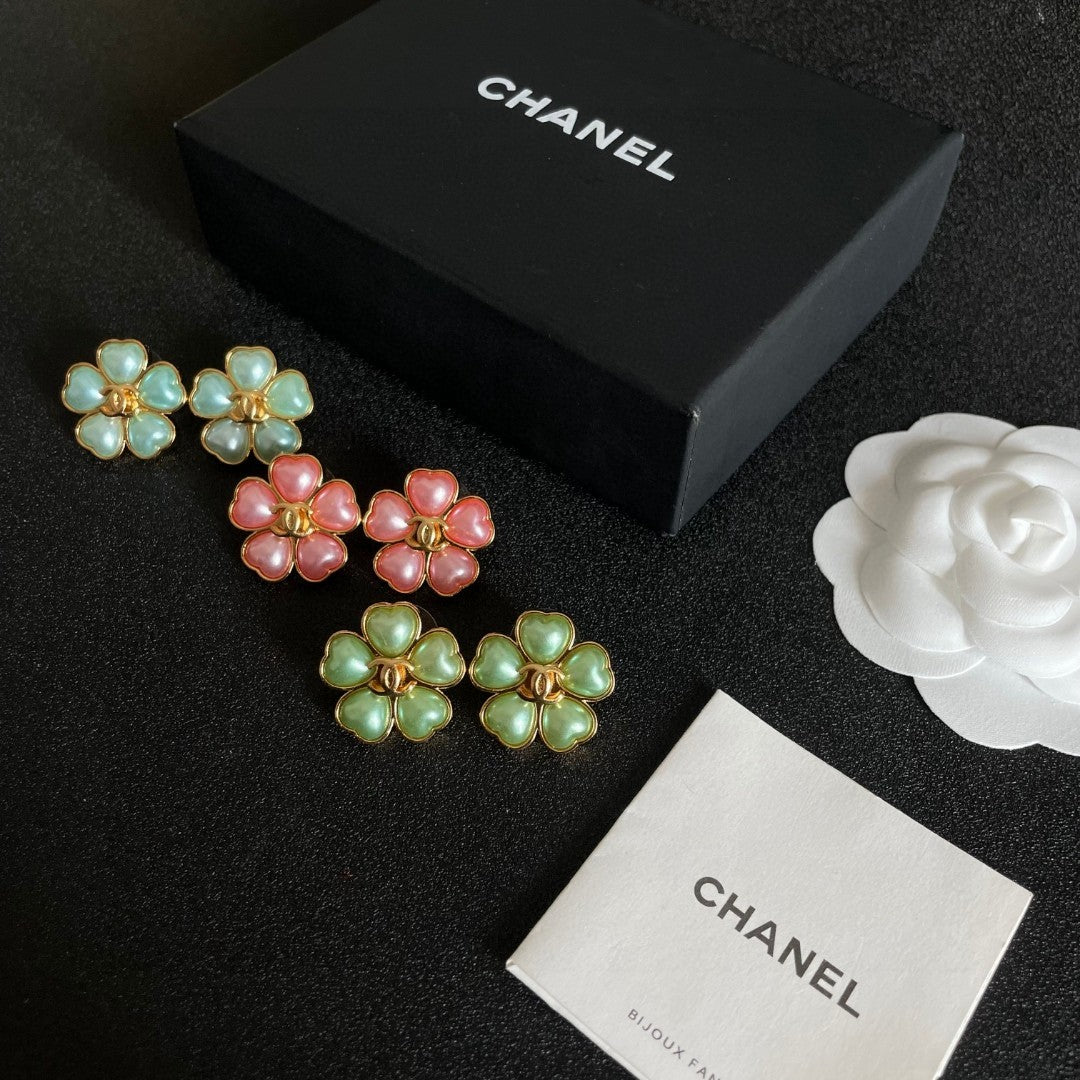 Camellia Stud Earrings in Polished Metal-Tone – Camellia Detail – Design 035 side detail