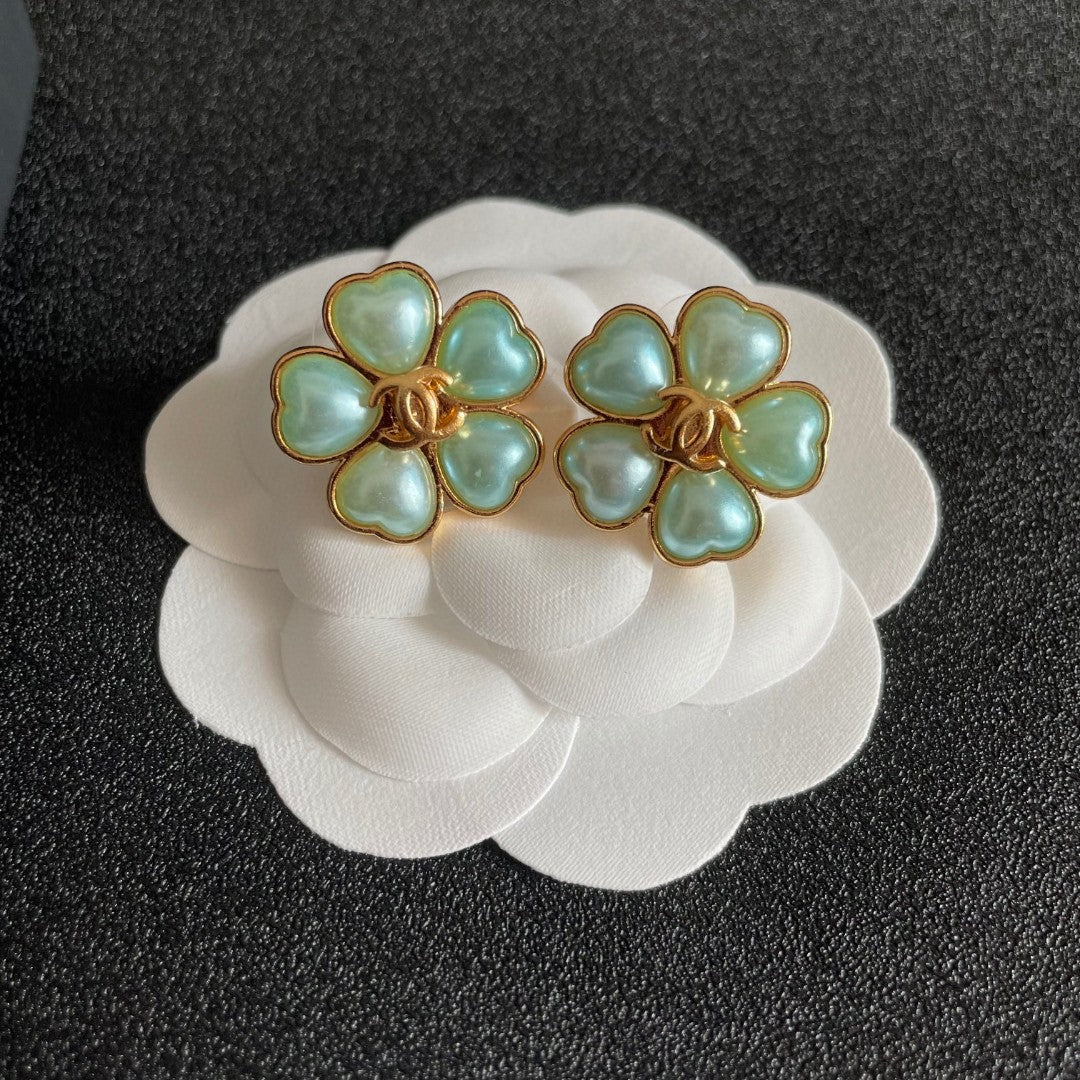 Camellia Stud Earrings in Polished Metal-Tone – Camellia Detail – Design 035 front product view