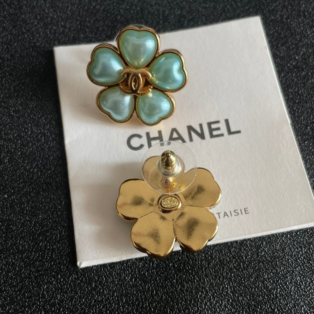 Camellia Stud Earrings in Polished Metal-Tone – Camellia Detail – Design 035 main product view
