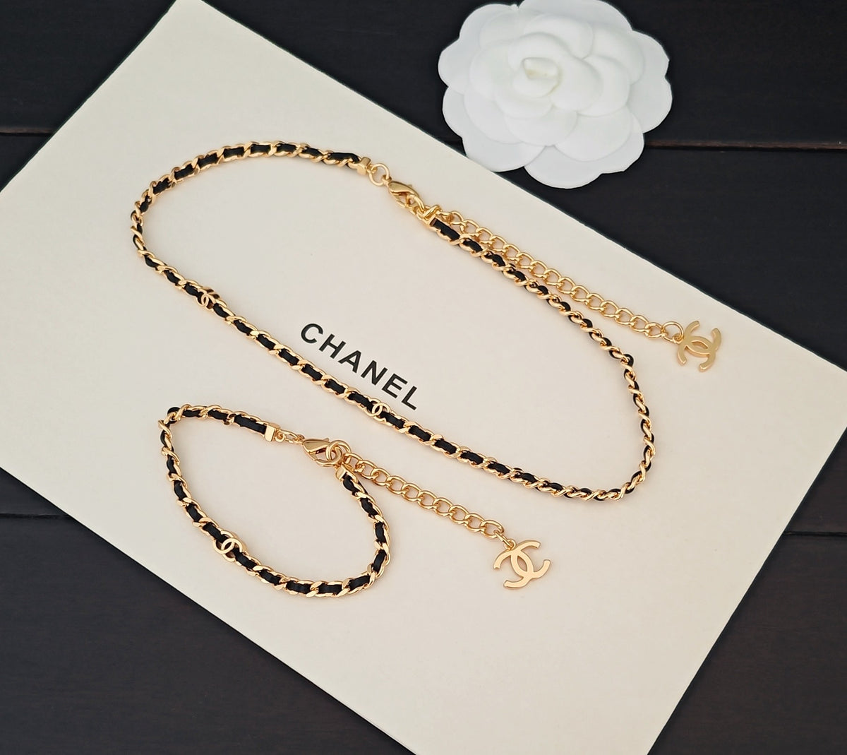 Signature Emblem Pendant Necklace in Gold-Tone – Black Detail – Design 012 detail view