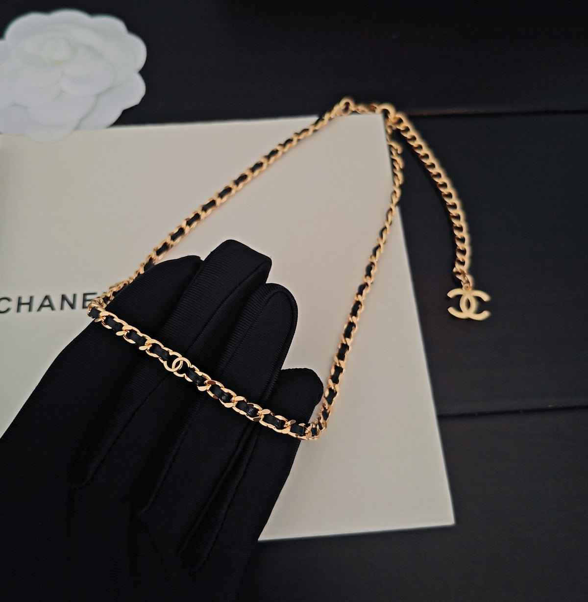 Signature Emblem Pendant Necklace in Gold-Tone – Black Detail – Design 012 main product view