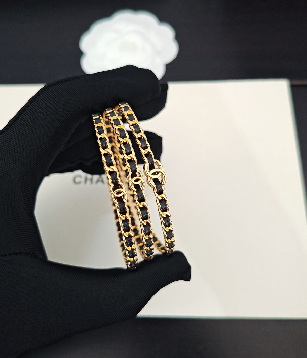 Signature Emblem Bangle in Gold-Tone – Black Detail – Design 006 side detail
