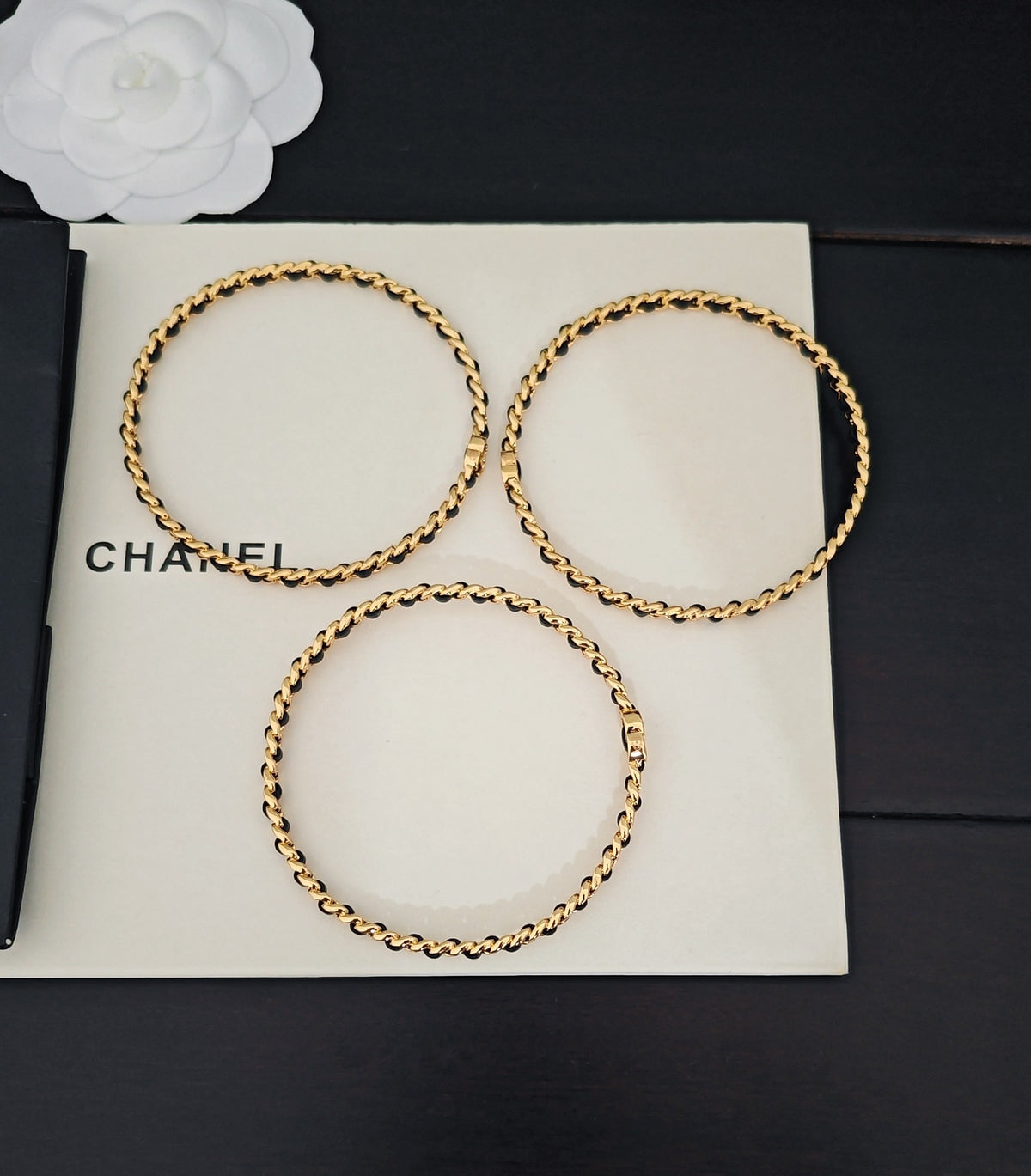 Signature Emblem Bangle in Gold-Tone – Black Detail – Design 006 front product view