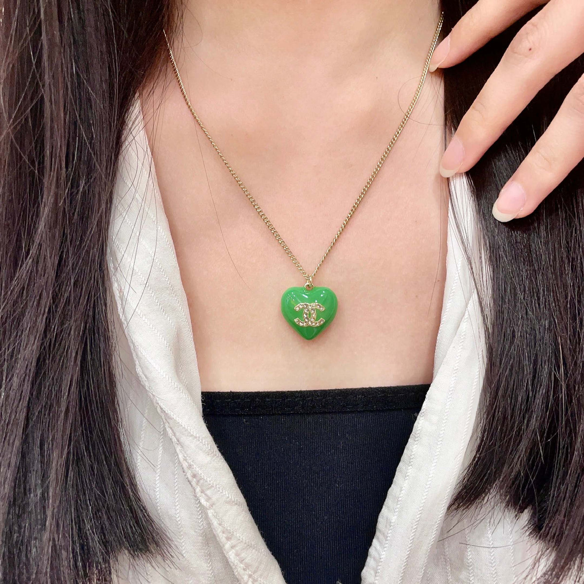 Double-C Emblem Crystal-Accent Pendant Necklace – Heart Detail – Design 004 main product view