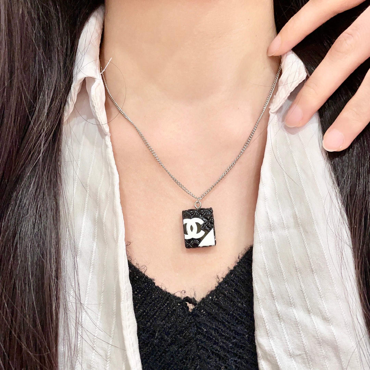 Double-C Emblem Pendant Necklace in Polished Metal-Tone – Design 042 main product view
