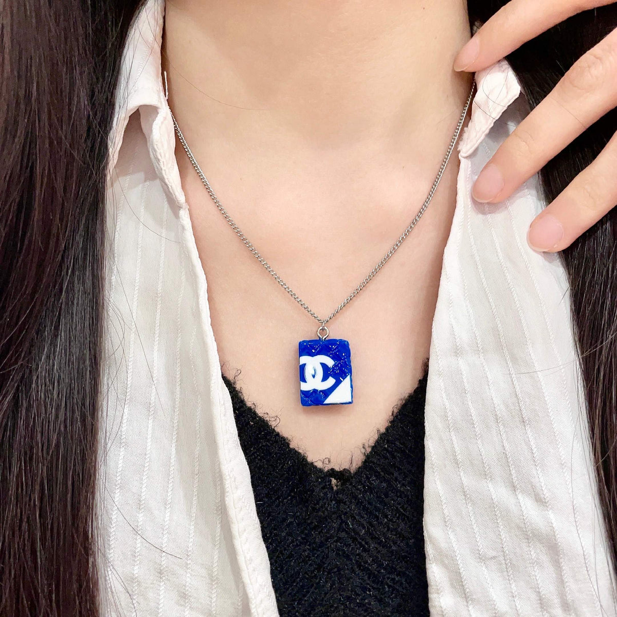 Double-C Emblem Pendant Necklace in Polished Metal-Tone – Design 038 main product view