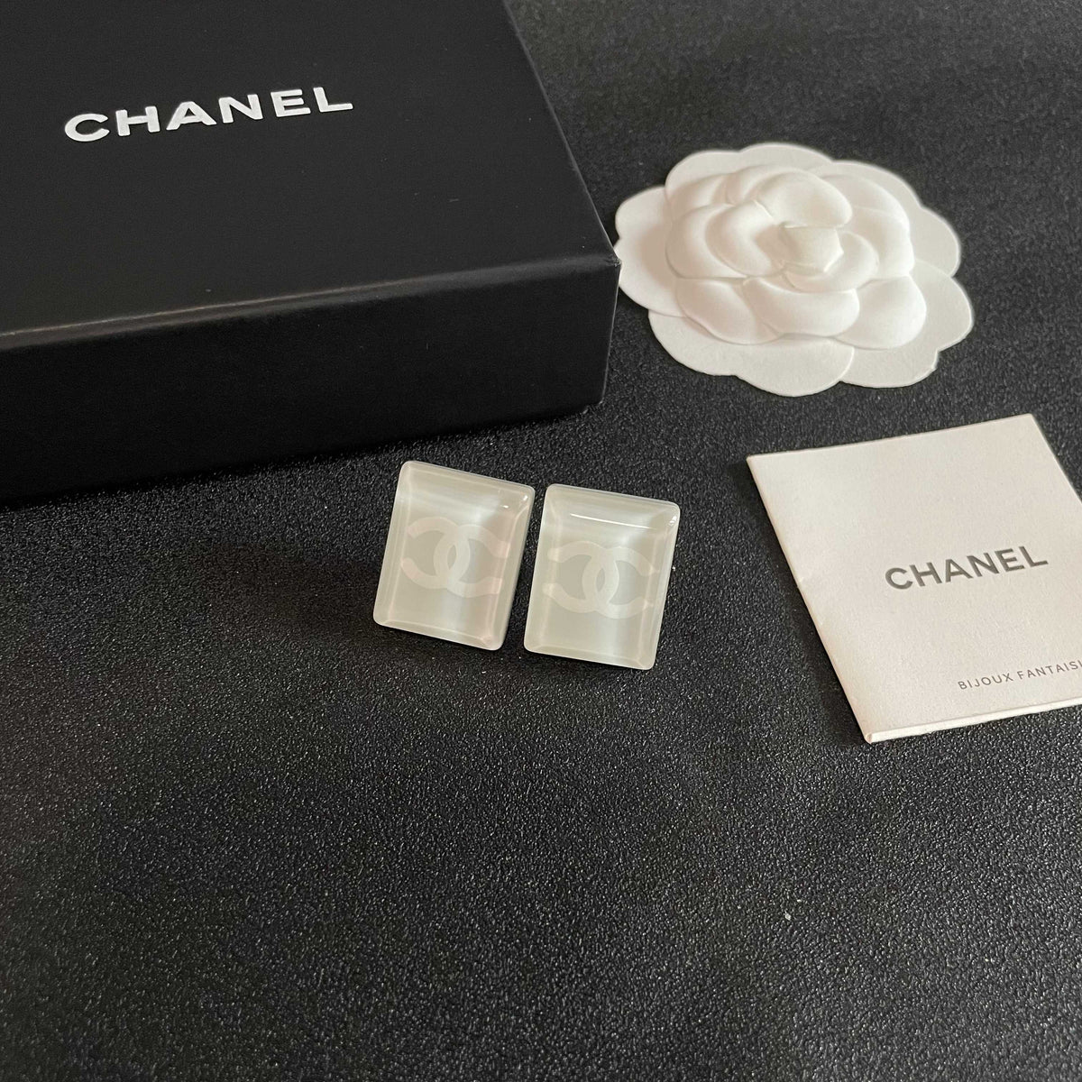 Double-C Emblem Stud Earrings in Polished Metal-Tone – Design 257 styled product view