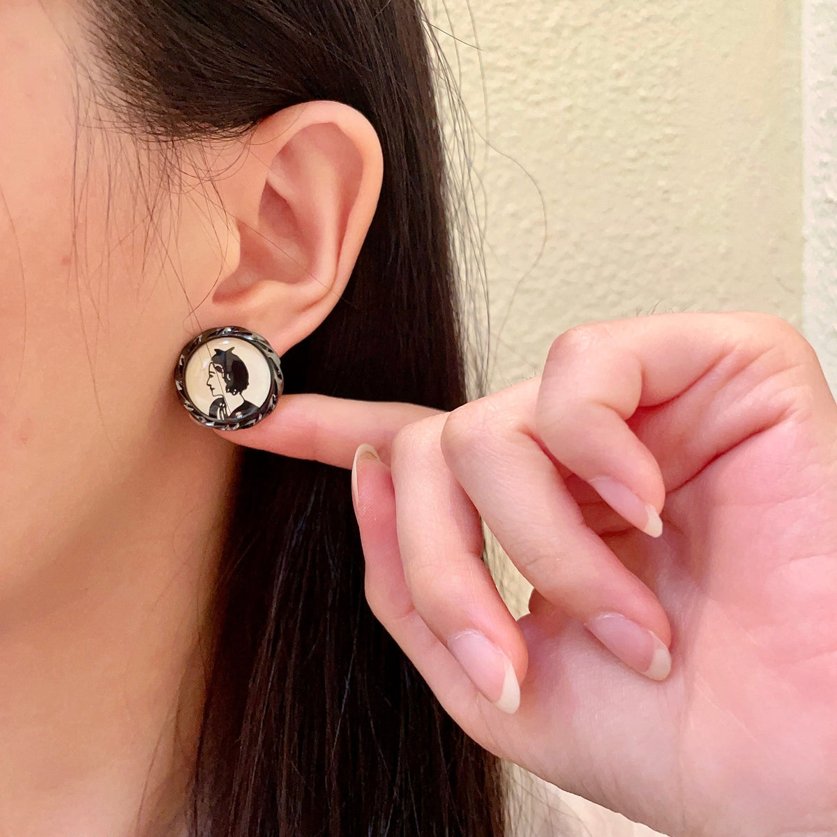 Double-C Emblem Stud Earrings in Polished Metal-Tone – Design 267 front product view
