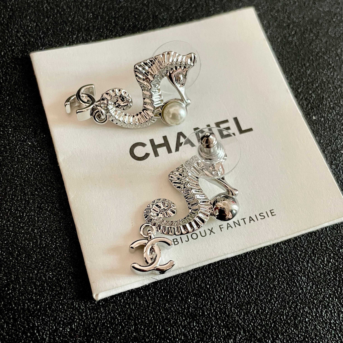 Double-C Emblem Pearl-Detail Statement Earrings – Pearl Detail – Design 016 main product view