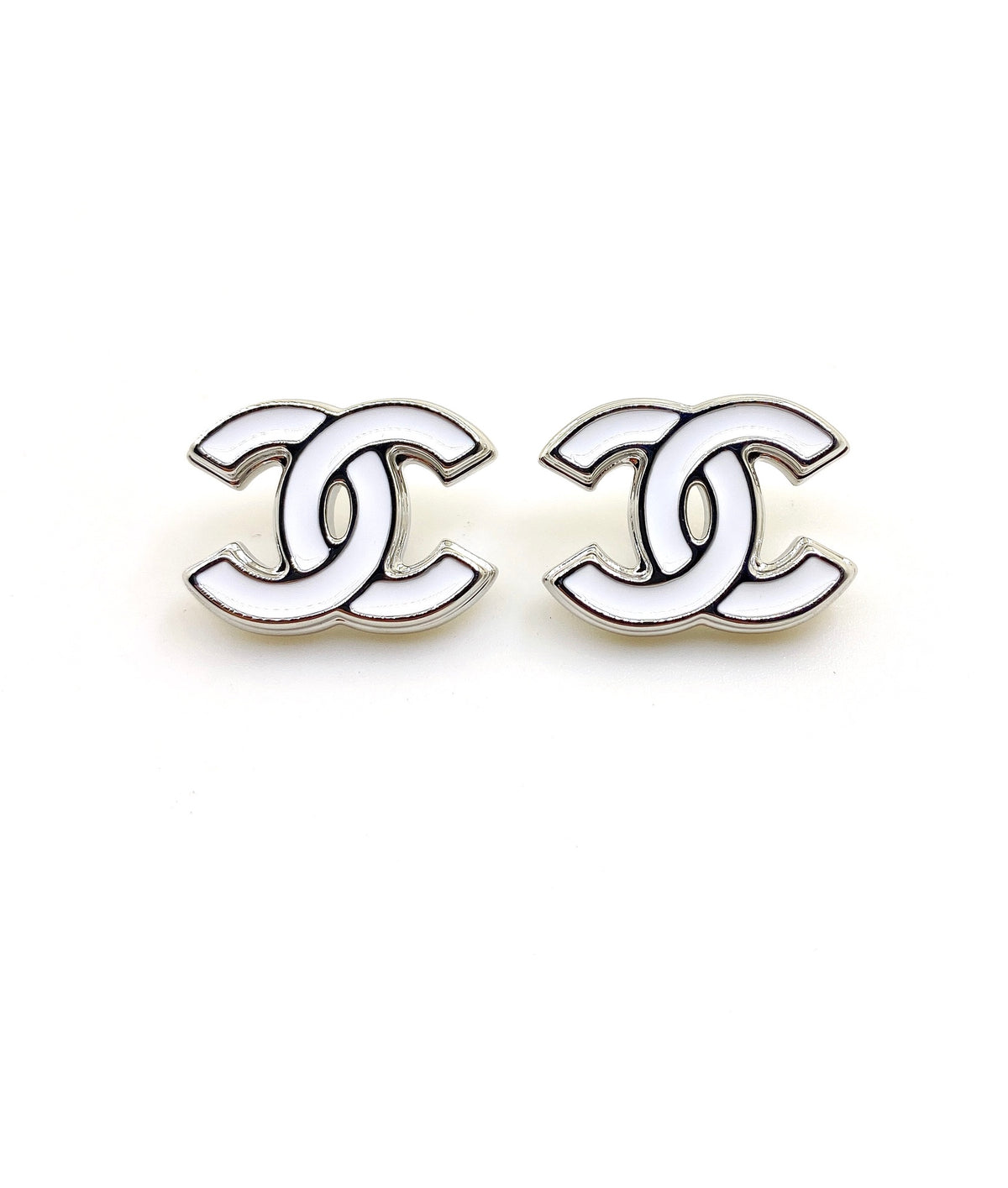 Signature Emblem Stud Earrings in Gold-Tone – White Detail – Design 004 side detail