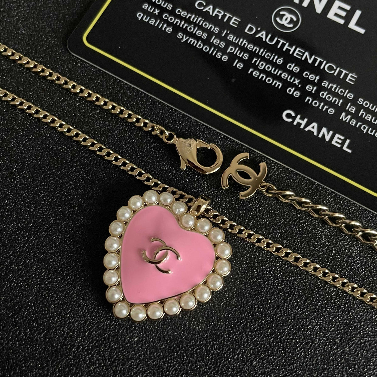 Double-C Emblem Pearl-Detail Pendant Necklace – Pearl Detail – Design 083 main product view