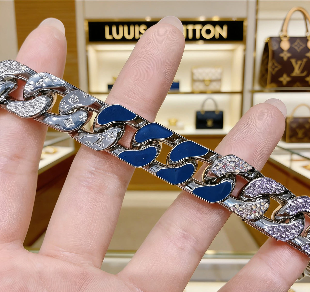 Signature Emblem Bracelet in Polished Metal-Tone – Design 022 side detail