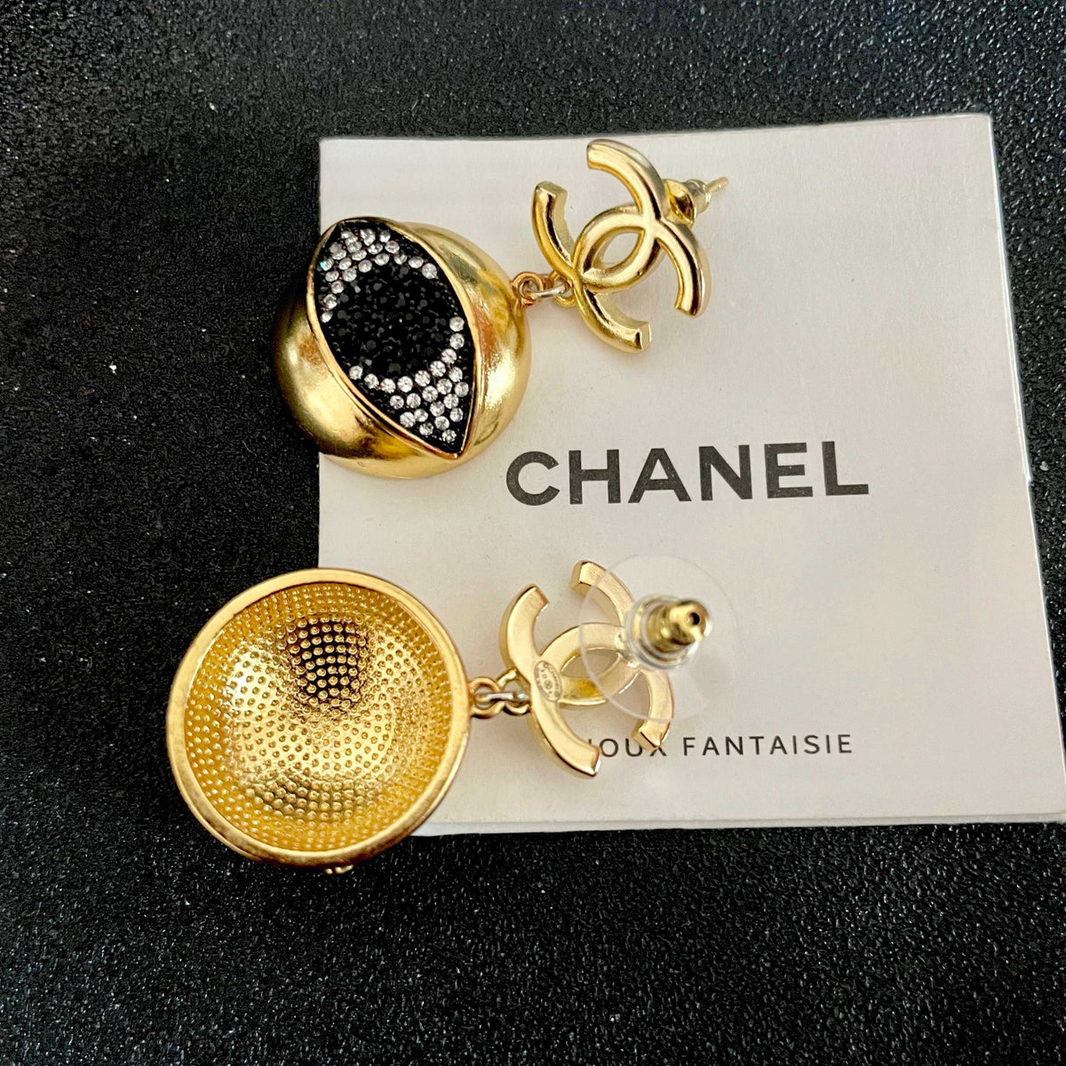Double-C Emblem Statement Earrings in Polished Metal-Tone – Design 058 styled product view