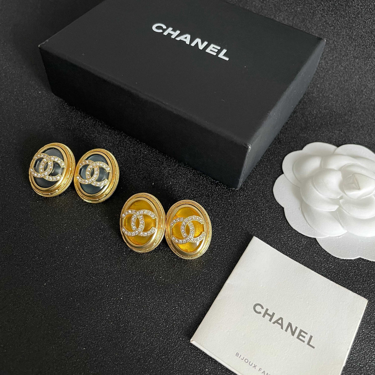 Double-C Emblem Crystal-Accent Stud Earrings – Design 054 side detail