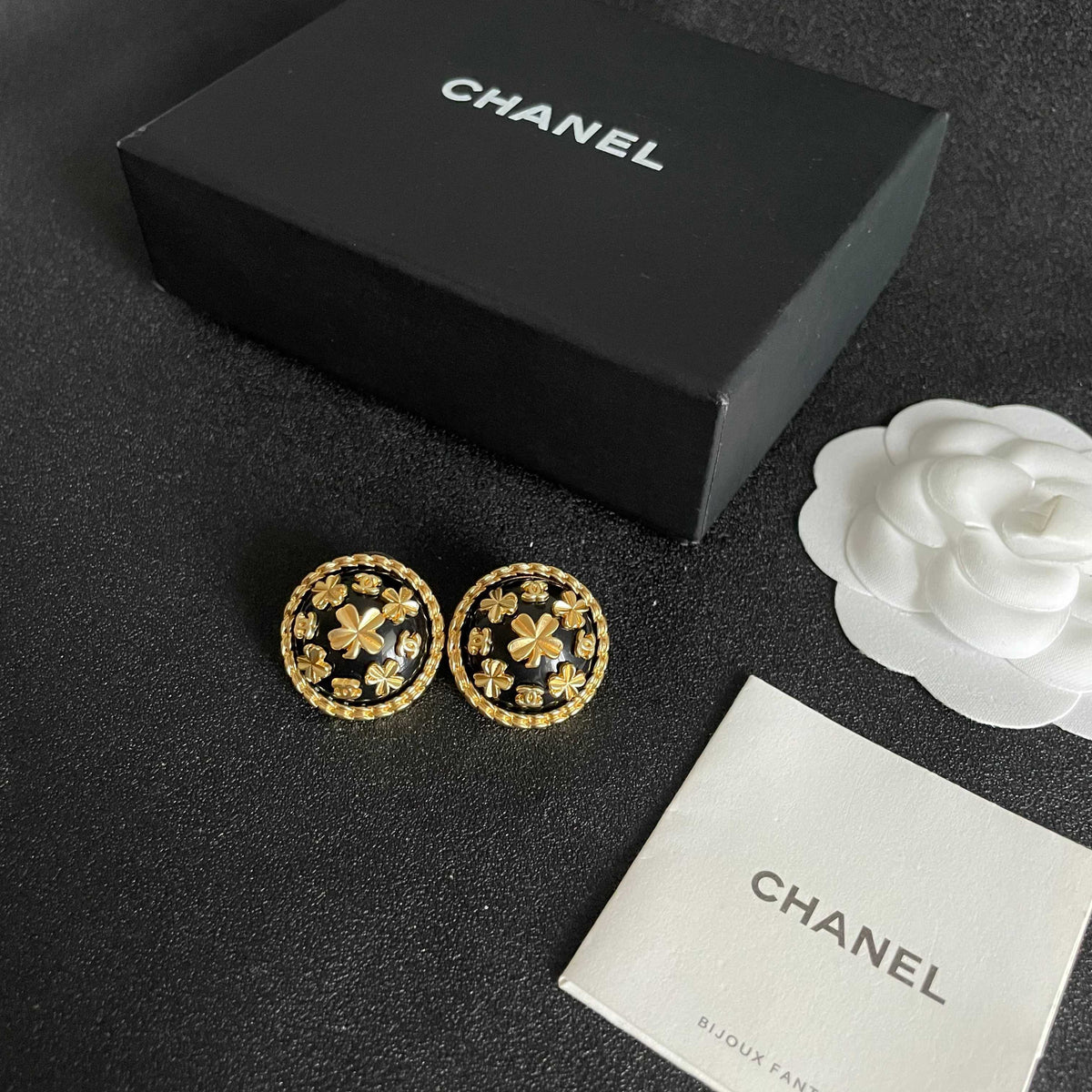 Camellia Stud Earrings in Polished Metal-Tone – Camellia Detail – Design 051 close-up detail