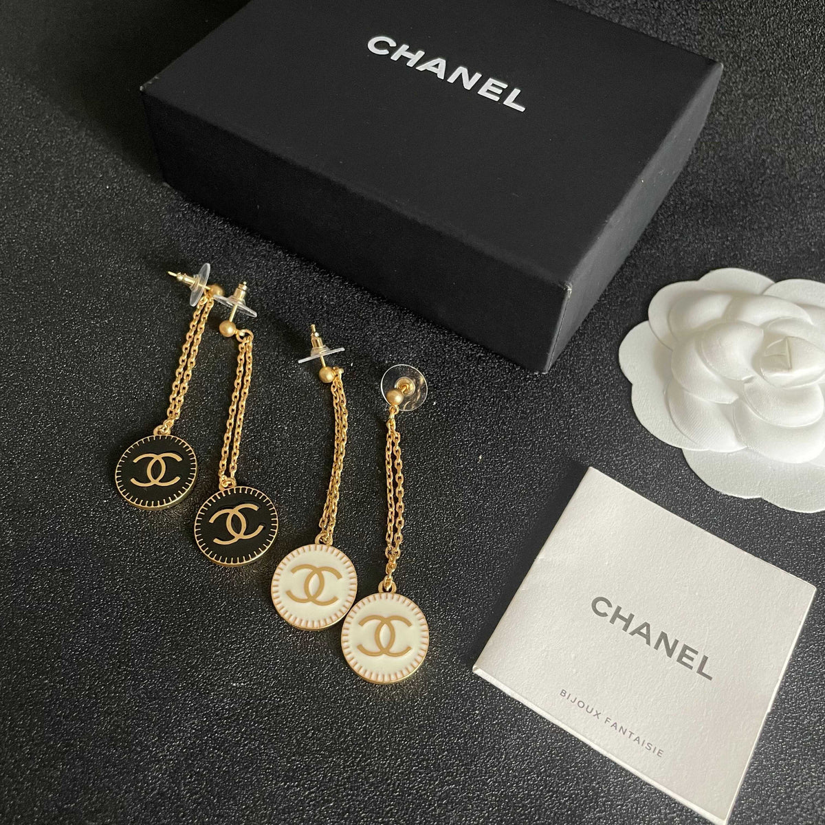 Double-C Emblem Statement Earrings in Polished Metal-Tone – Design 064 side detail