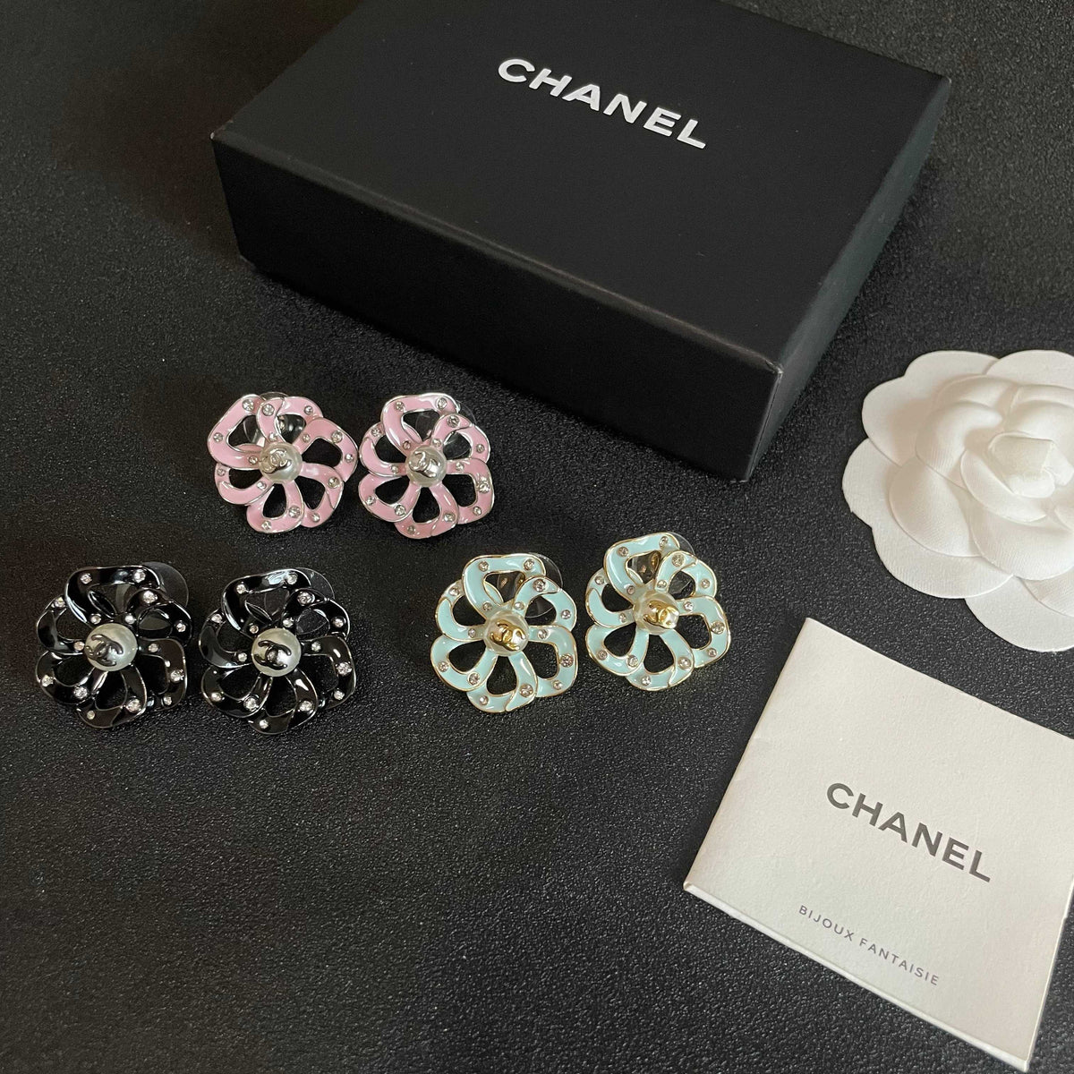 Camellia Stud Earrings in Polished Metal-Tone – Camellia Detail – Design 015 side detail
