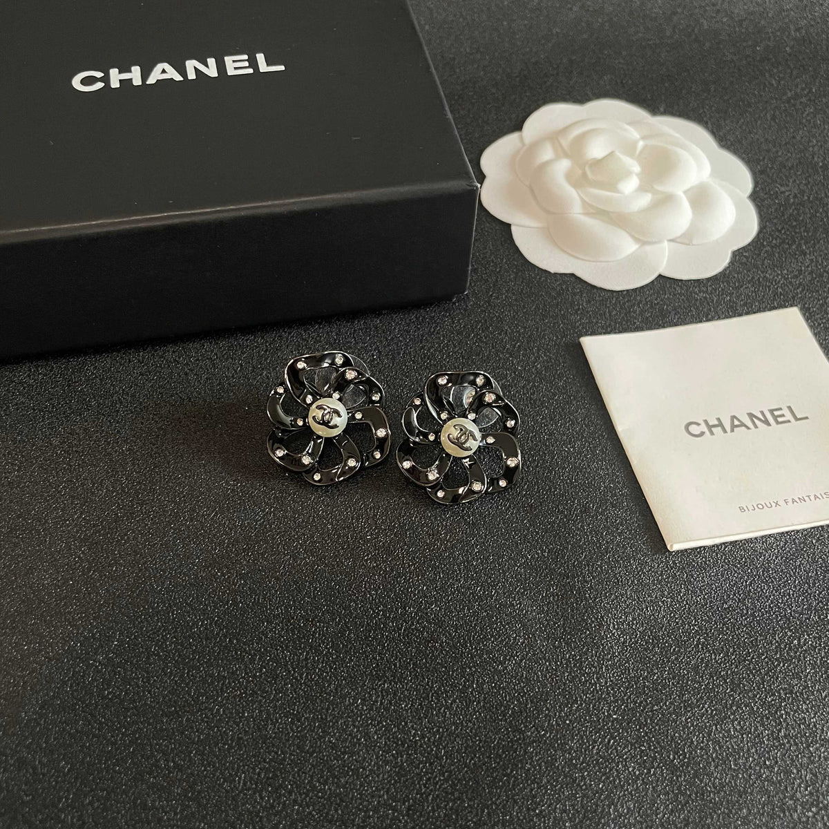 Camellia Stud Earrings in Polished Metal-Tone – Camellia Detail – Design 015 styled product view