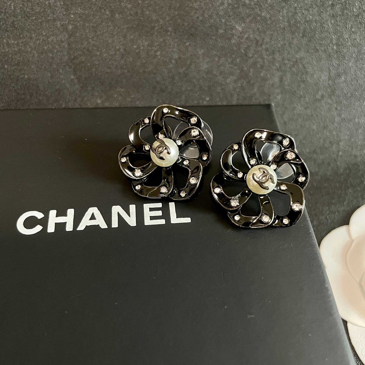 Camellia Stud Earrings in Polished Metal-Tone – Camellia Detail – Design 015 detail view