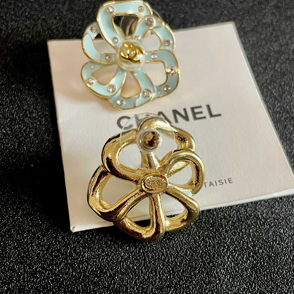 Camellia Stud Earrings in Polished Metal-Tone – Camellia Detail – Design 028 main product view