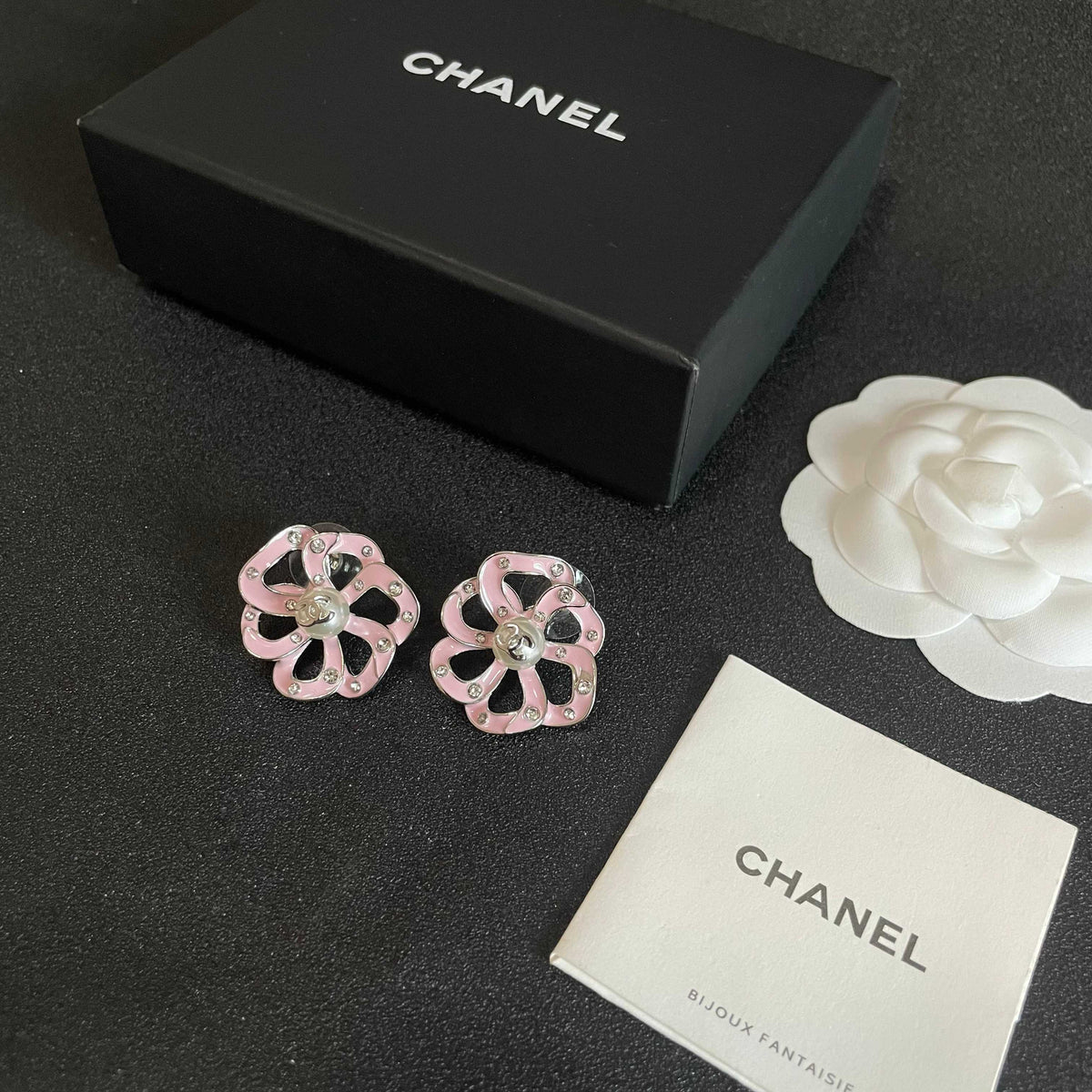 Camellia Stud Earrings in Polished Metal-Tone – Camellia Detail – Design 027 close-up detail